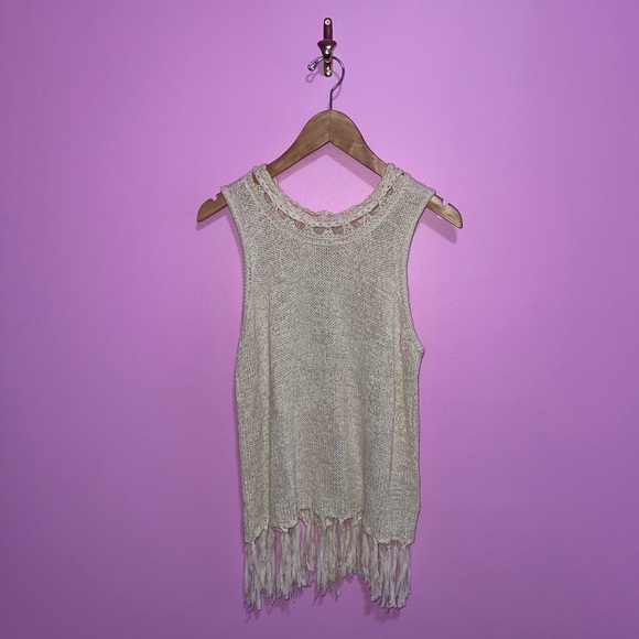 PEPIN Top Women's‎ Size Large Beige Crochet Fringe Knit Tank Top Anthropologie - Picture 2 of 8